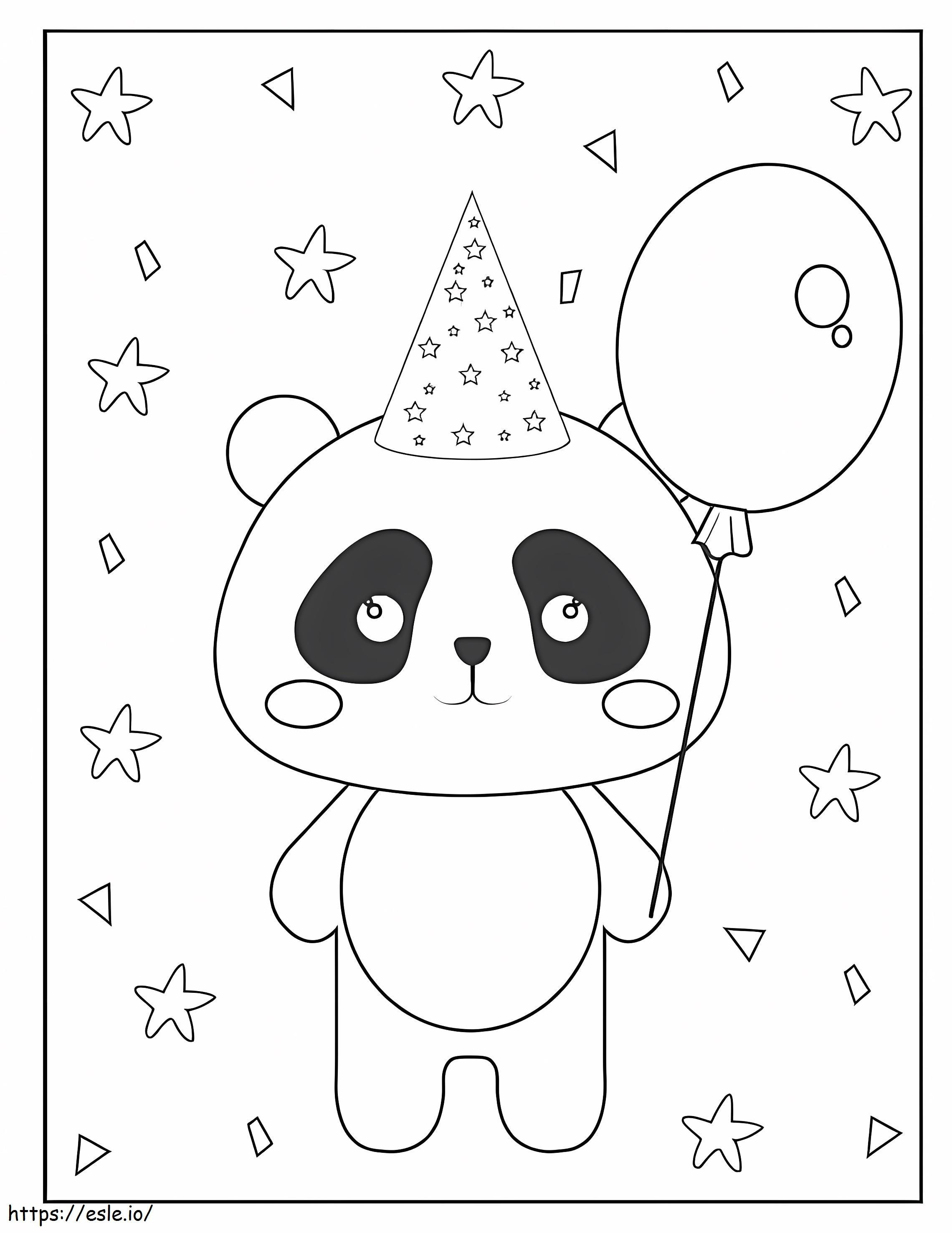 Panda sosteniendo un globo en la fiesta de cumpleaños para colorear