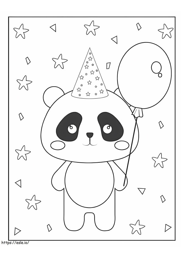 Panda pitelee ilmapalloa syntymäpäiväjuhlissa värityskuva