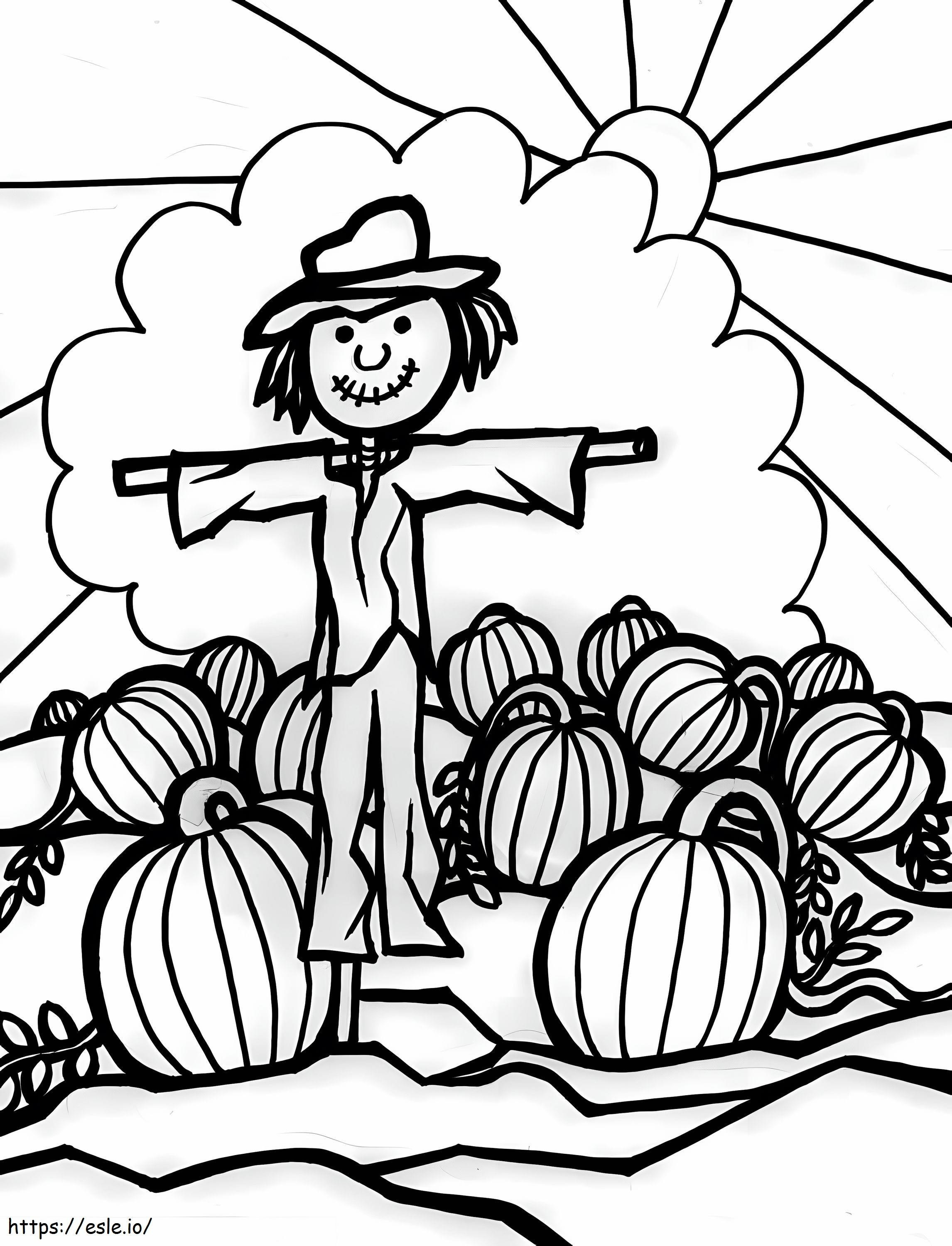 Scarecrow ja Pumpkin Patch värityskuva