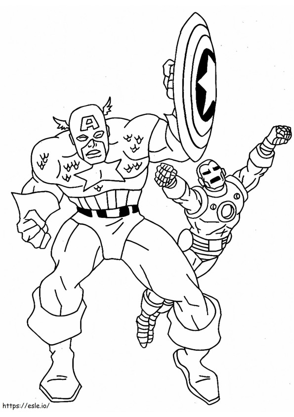 Captain America And Ironman Flying coloring page