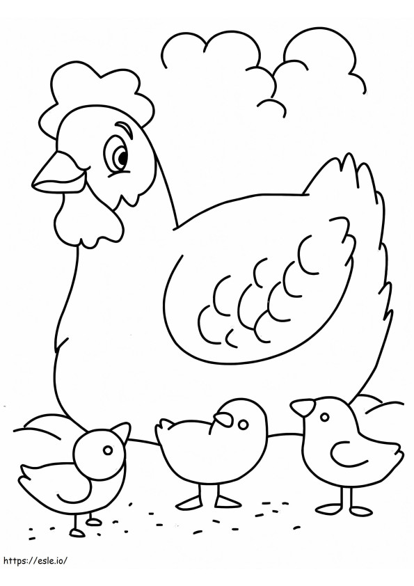 pollo y pollitos de dibujos animados para colorear