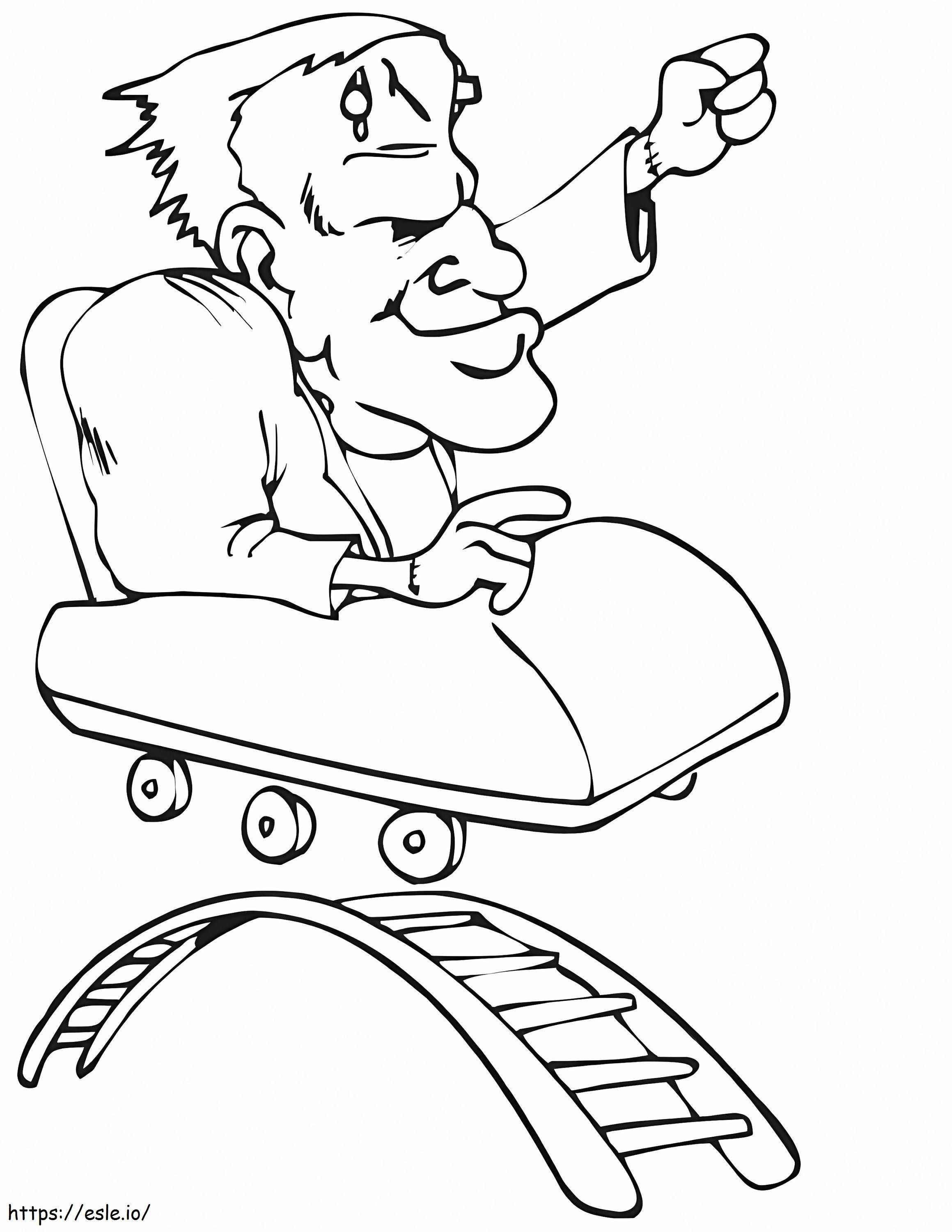 Coloriage Frankenstein sur les montagnes russes à imprimer dessin