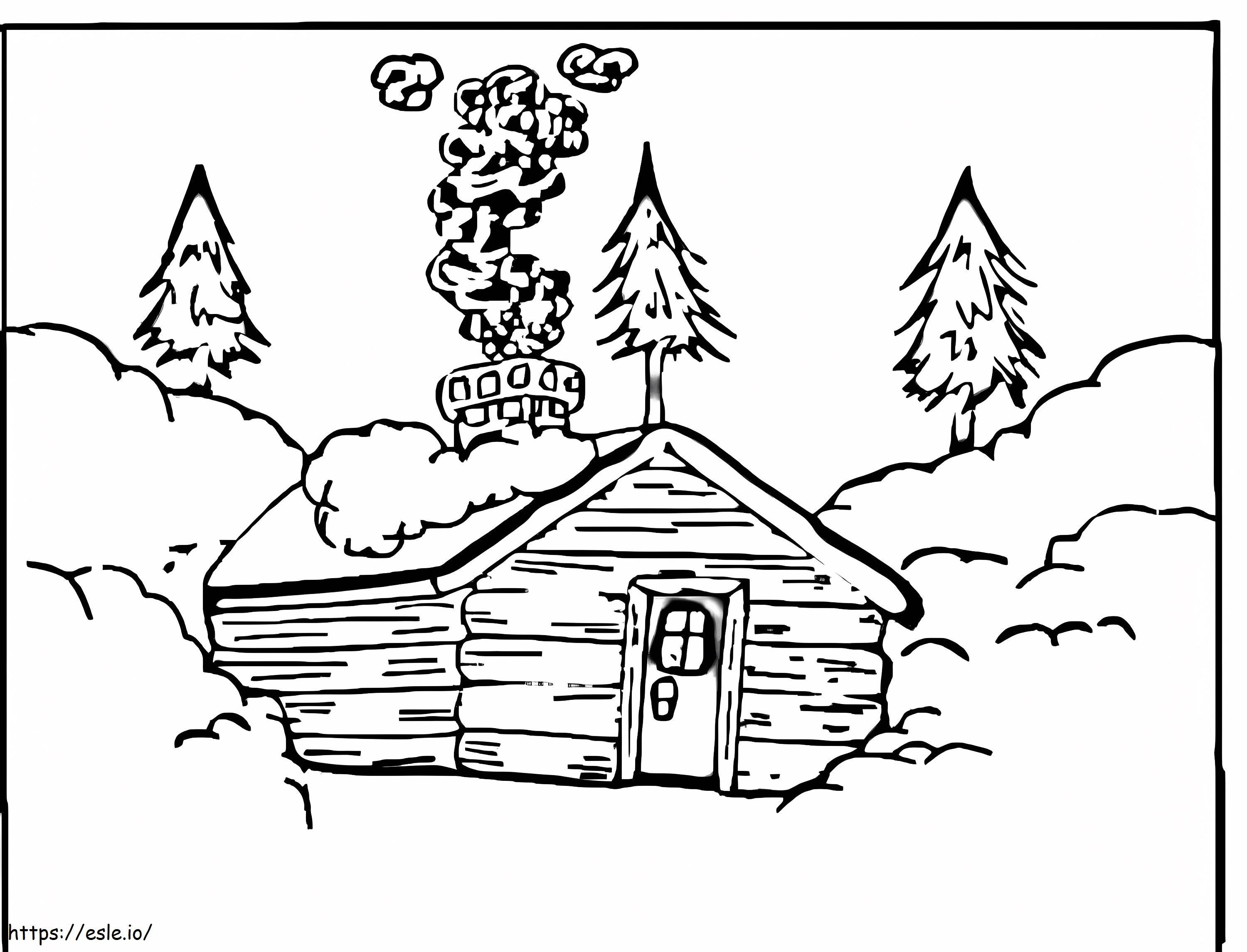 Zimowy domek z bali kolorowanka