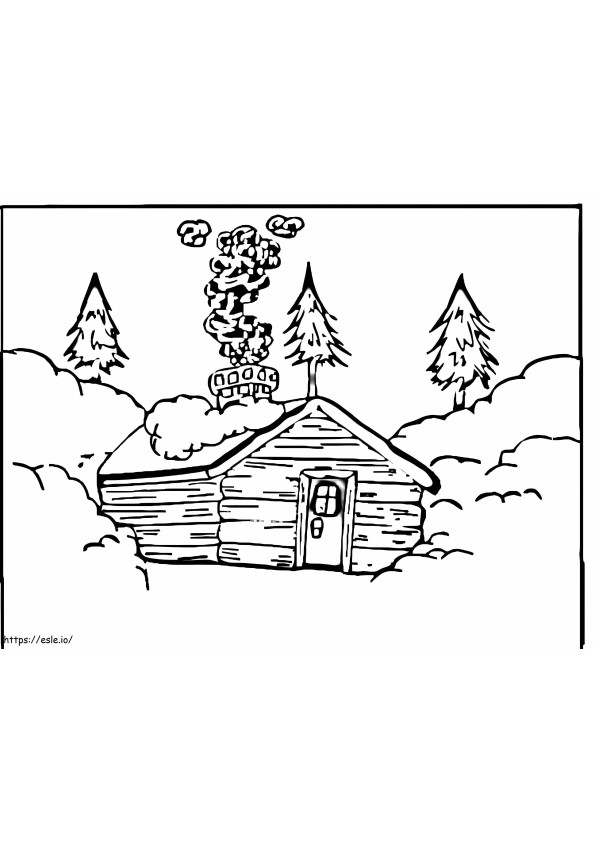 Cabana de lemn de iarnă de colorat