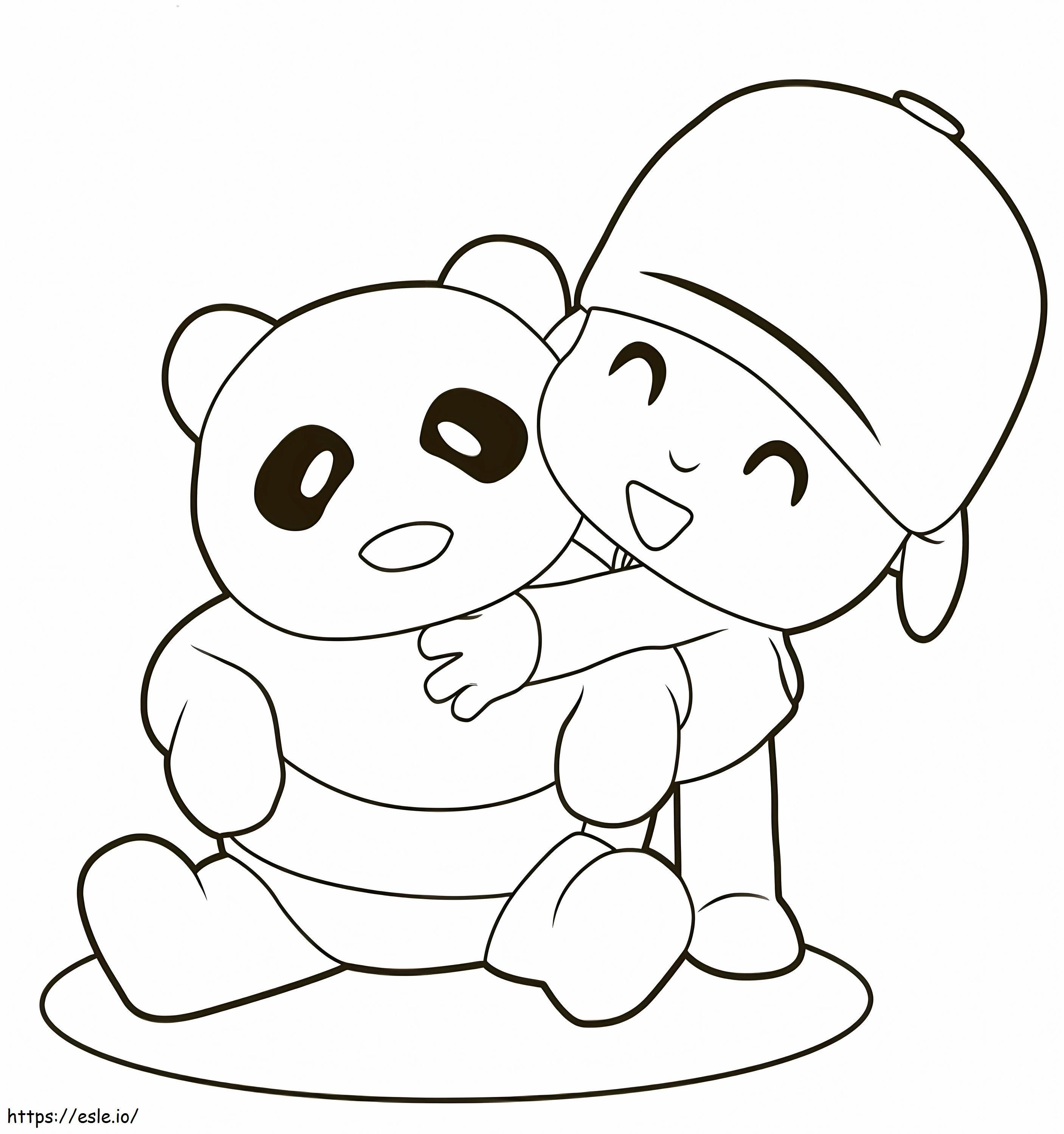 Coloriage Pocoyo étreignant le panda à imprimer dessin