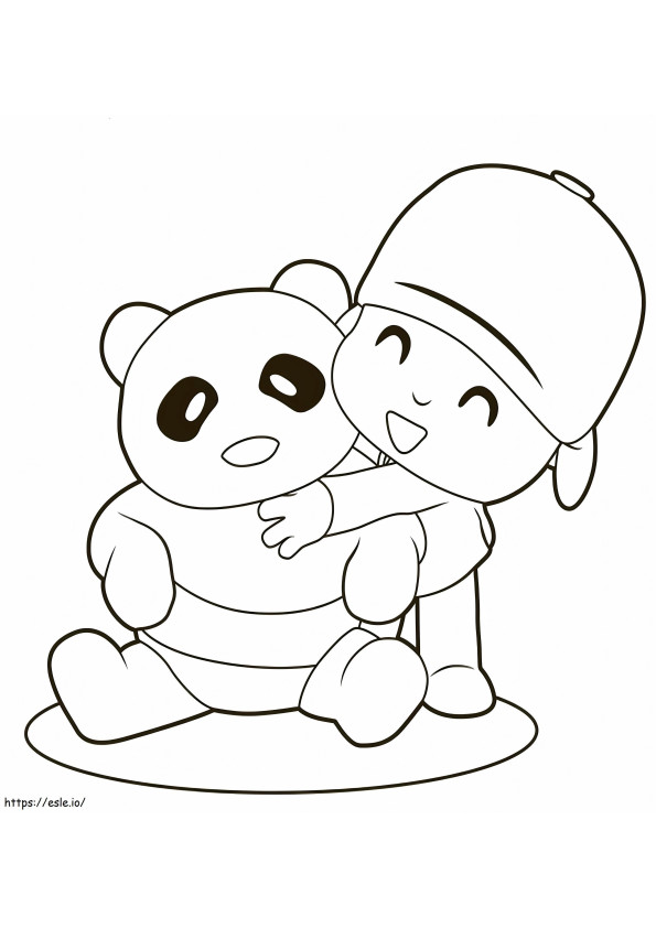 Coloriage Pocoyo étreignant le panda à imprimer dessin