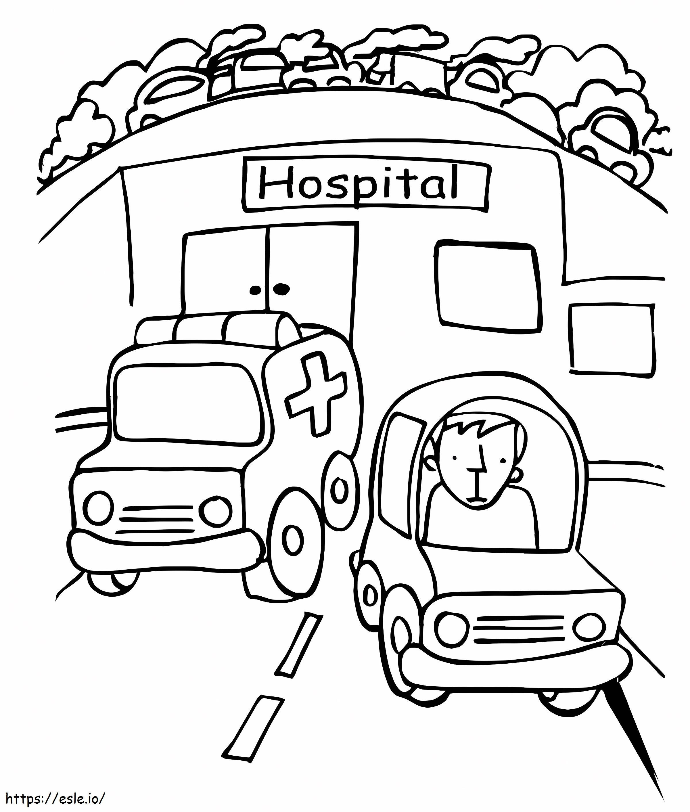 Ambulance And Hospital coloring page