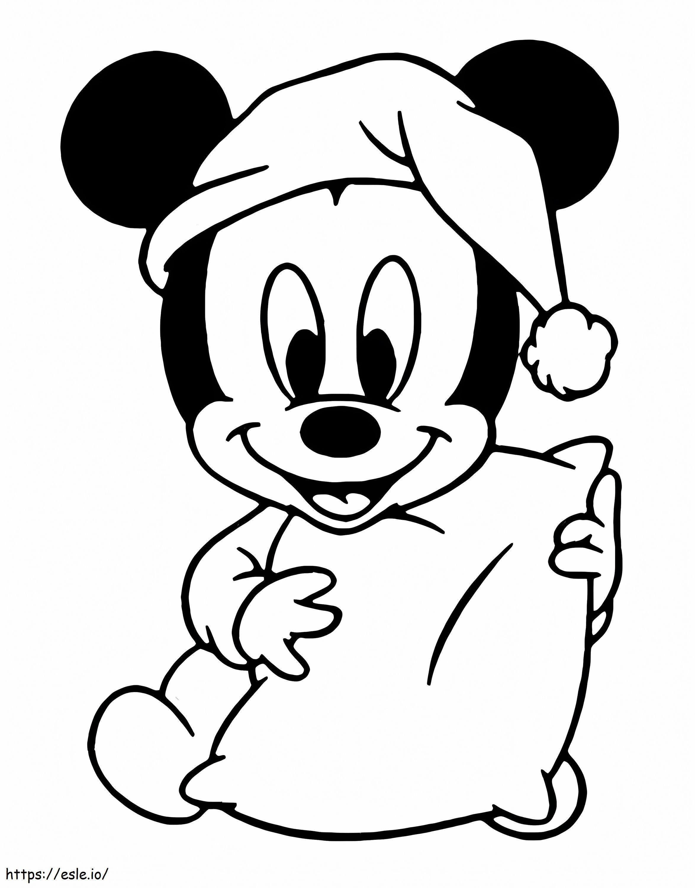Lustige Mickey Mouse hält ein Kissen ausmalbilder