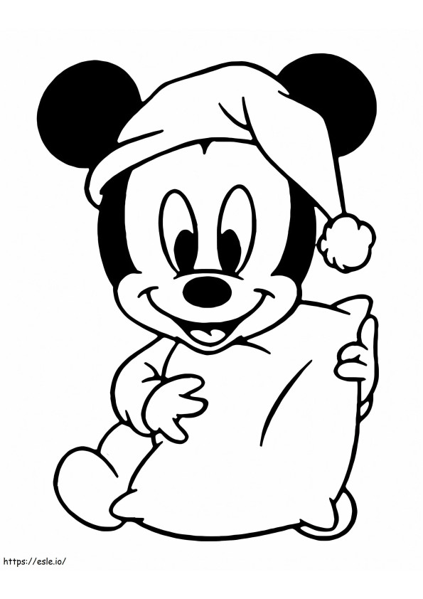 Coloriage Funny Mickey Mouse tenant un oreiller à imprimer dessin