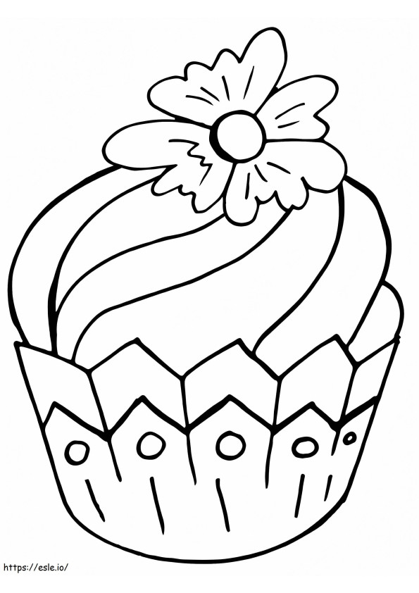 かわいいカップケーキと花 ぬりえ - 塗り絵