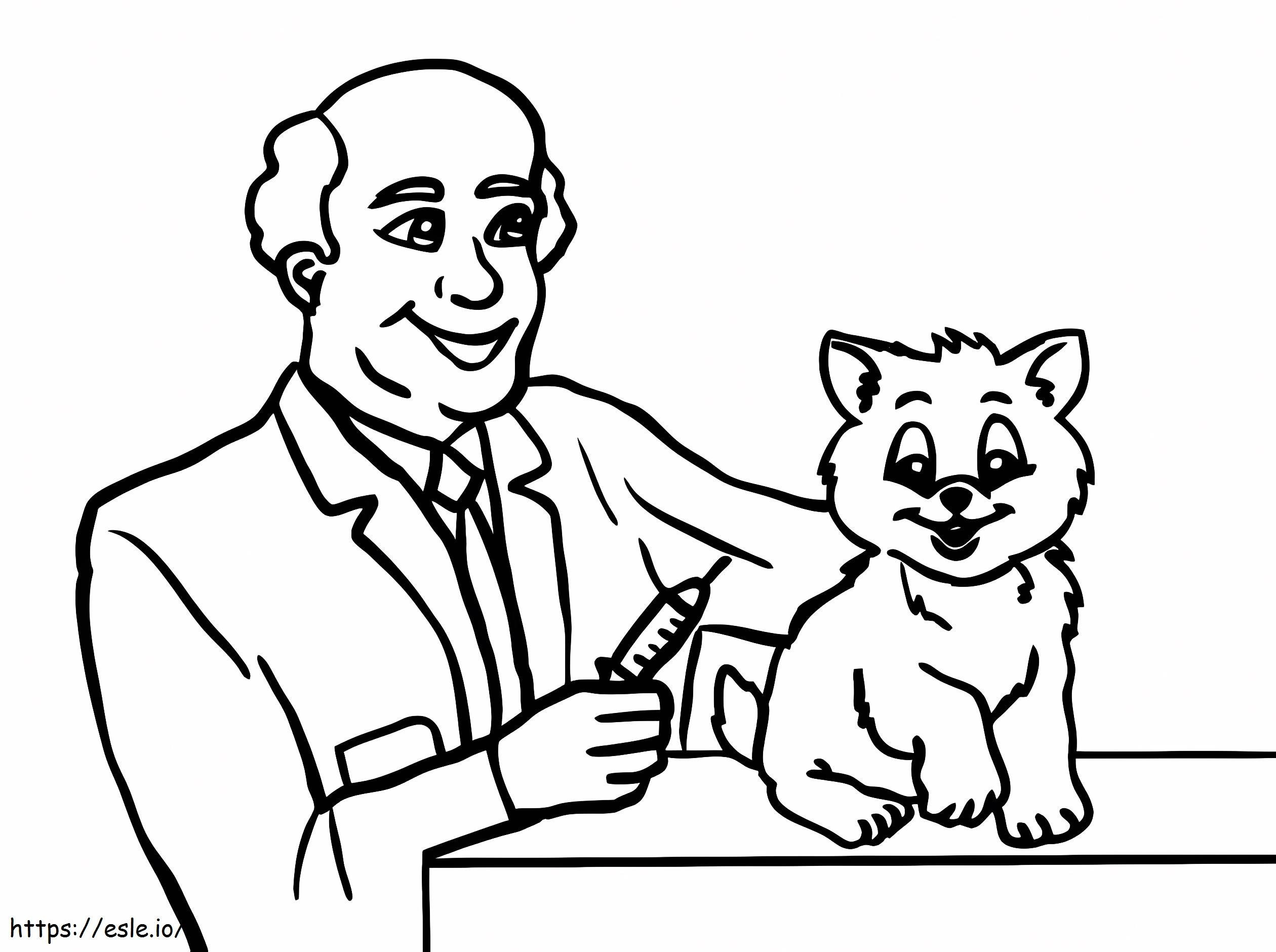 Eläinlääkäri ja kissanpentu värityskuva
