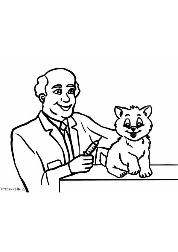 獣医師と子猫 ぬりえ - 塗り絵