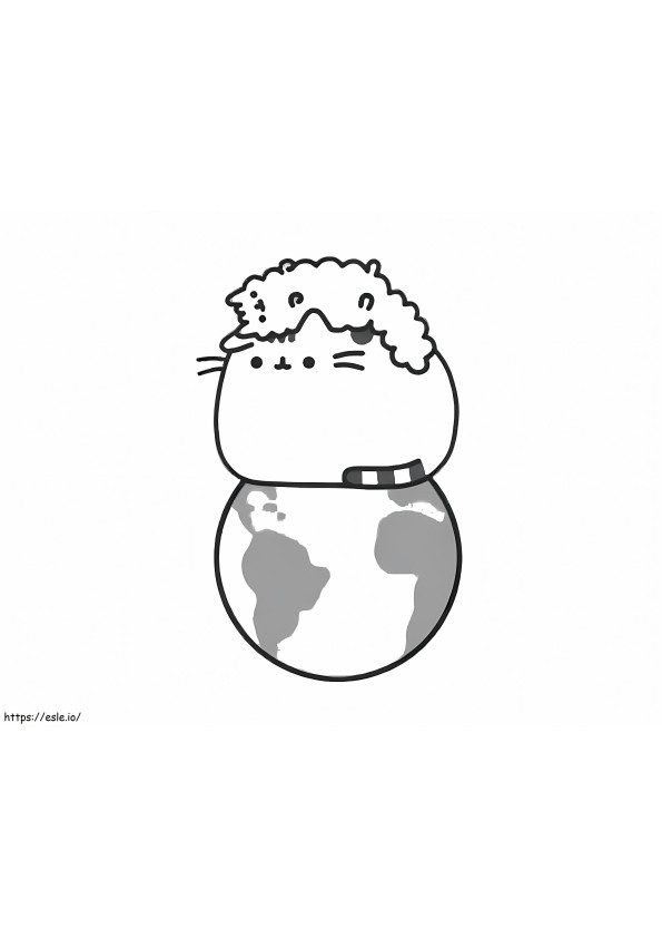 Pusheen And Earth coloring page