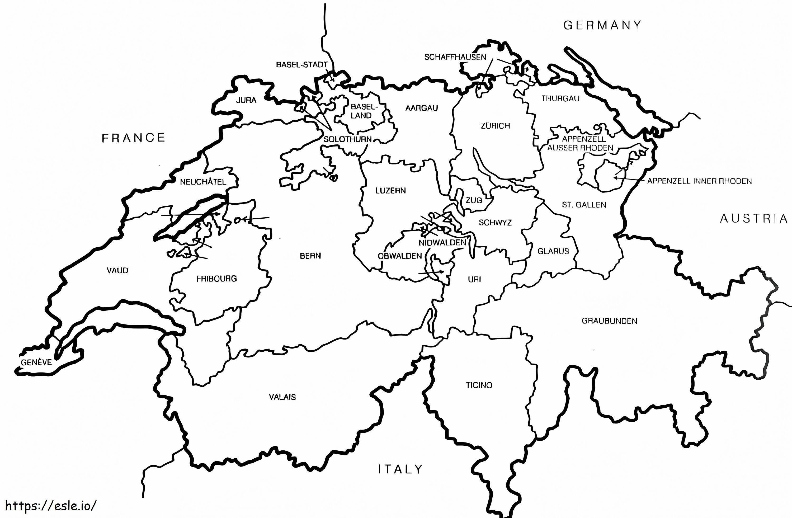 Harta Elveției de colorat