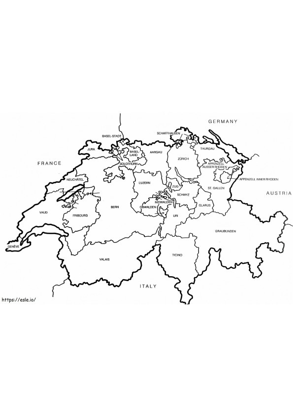 Kaart Van Zwitserland kleurplaat