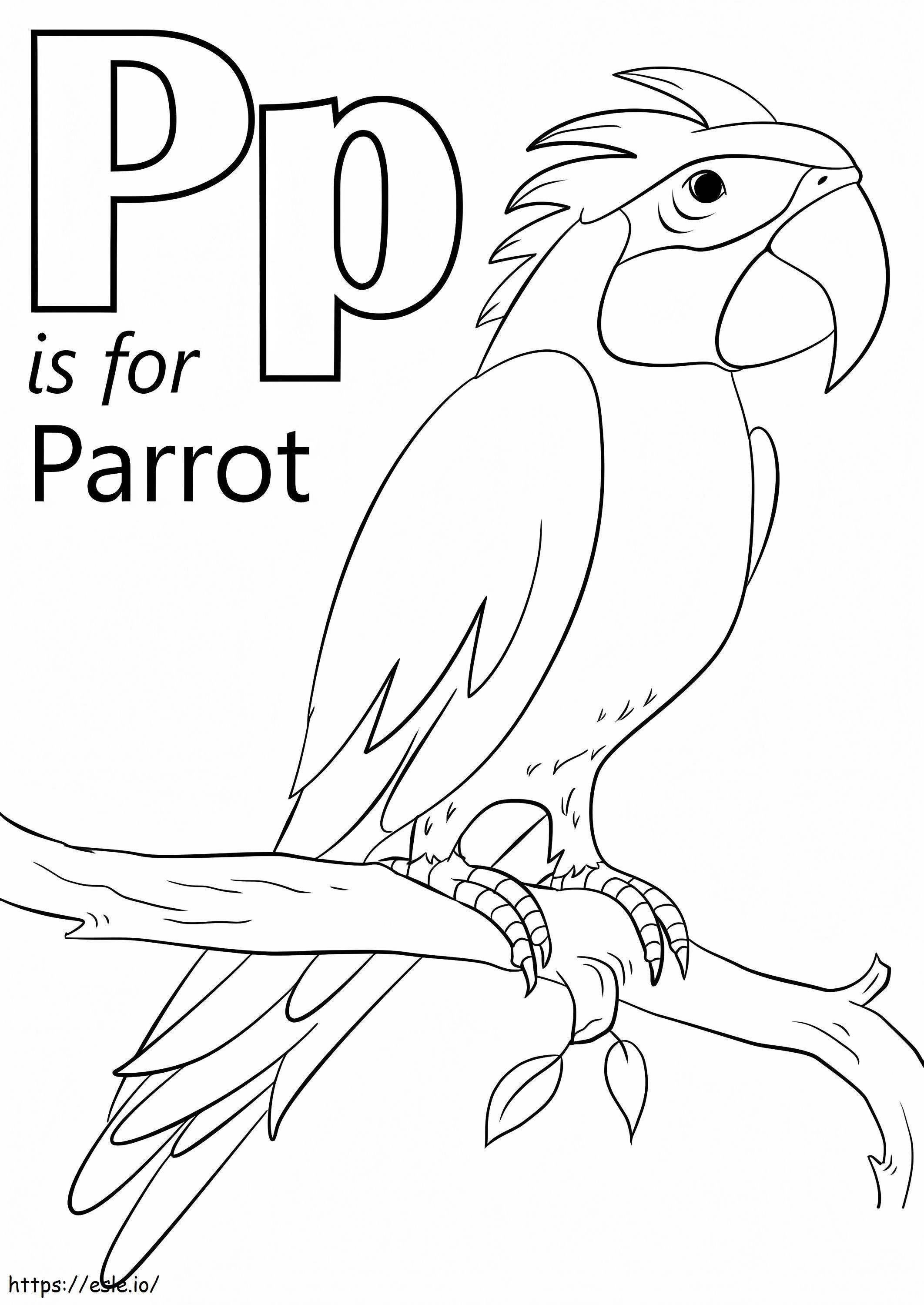 Papagal litera P de colorat