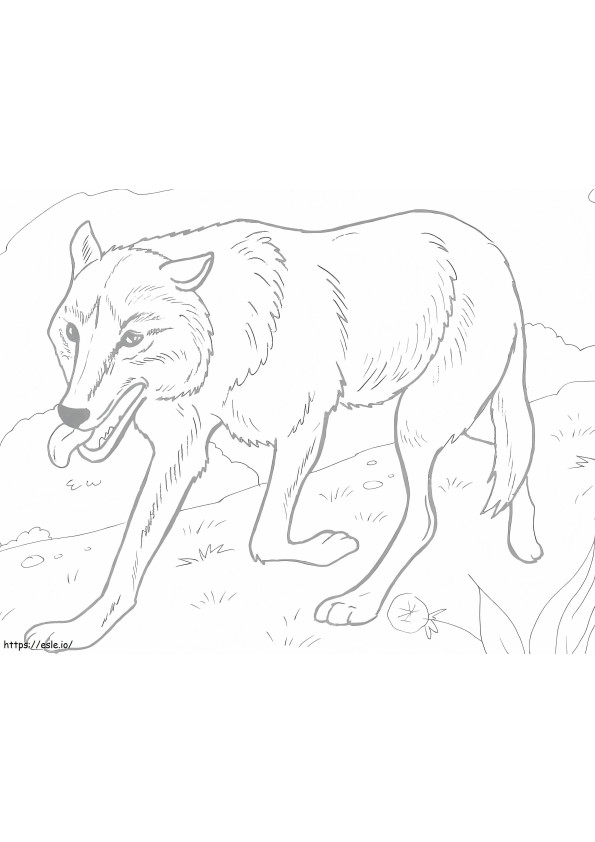 森を走るオオカミ ぬりえ - 塗り絵