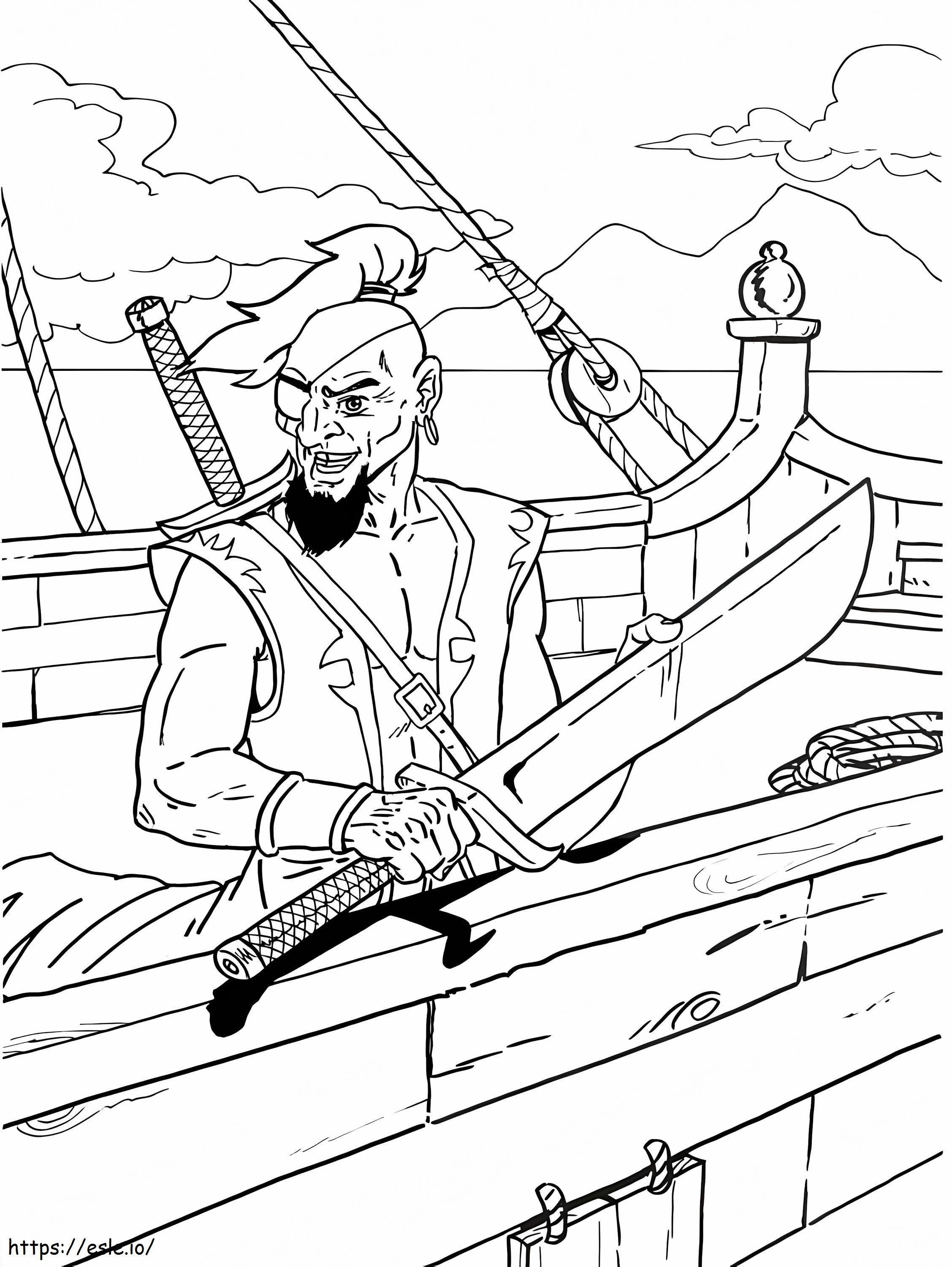 Piraat zwaaiend met zijn zwaard kleurplaat kleurplaat