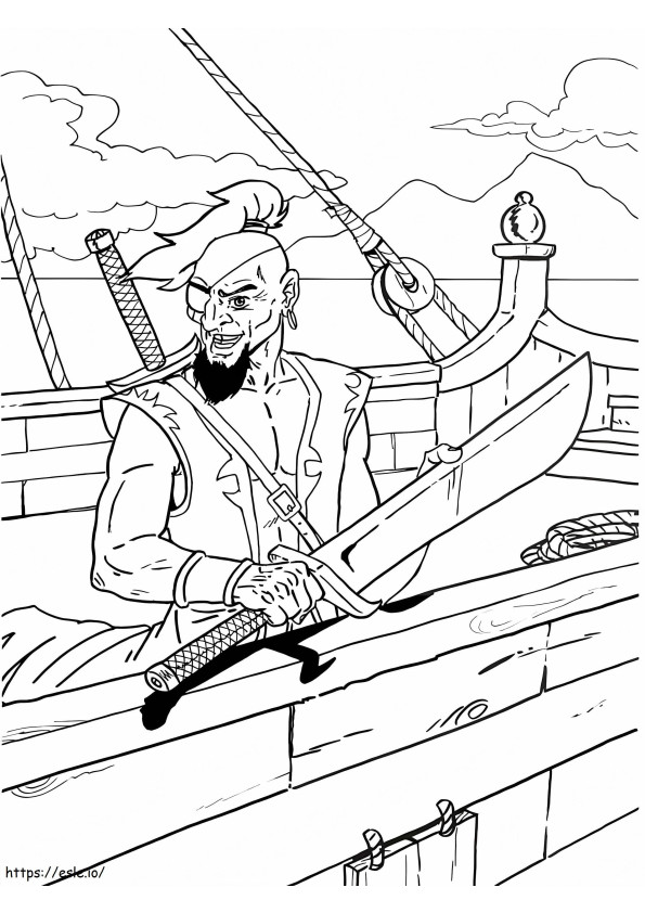 Pirat wymachujący mieczem kolorowanka
