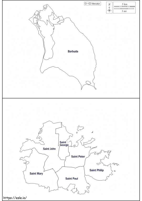 Mapa de Antígua e Barbudas para colorir