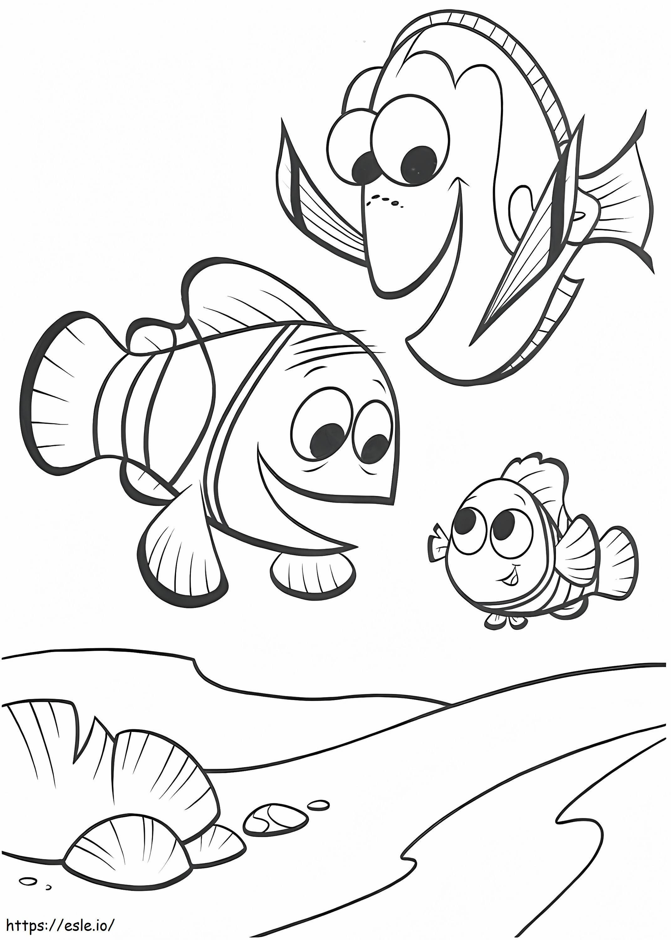 Nemo Marlin Dory A4 coloring page