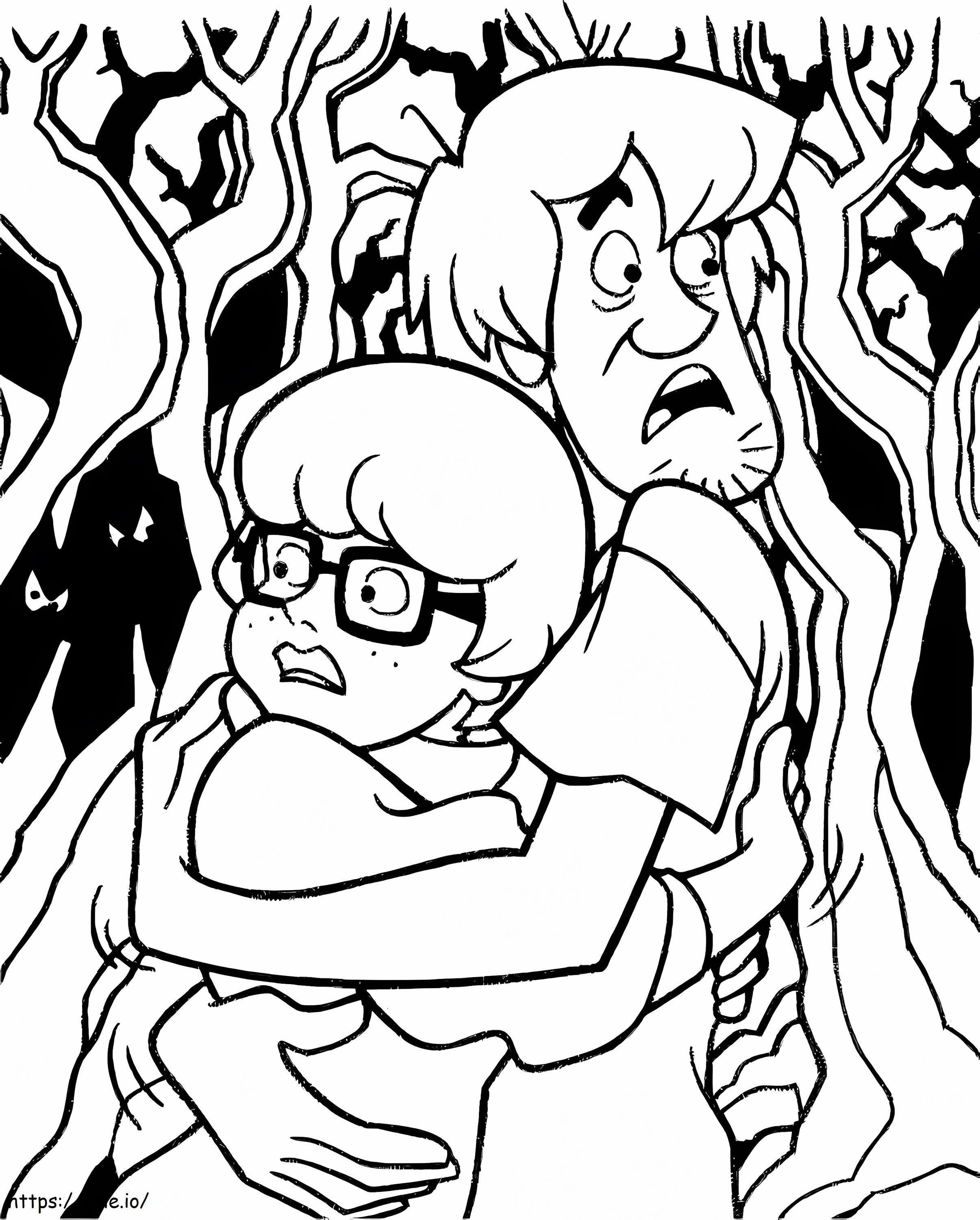 Shaggy Rogers abraçando Velma Dinkley para colorir