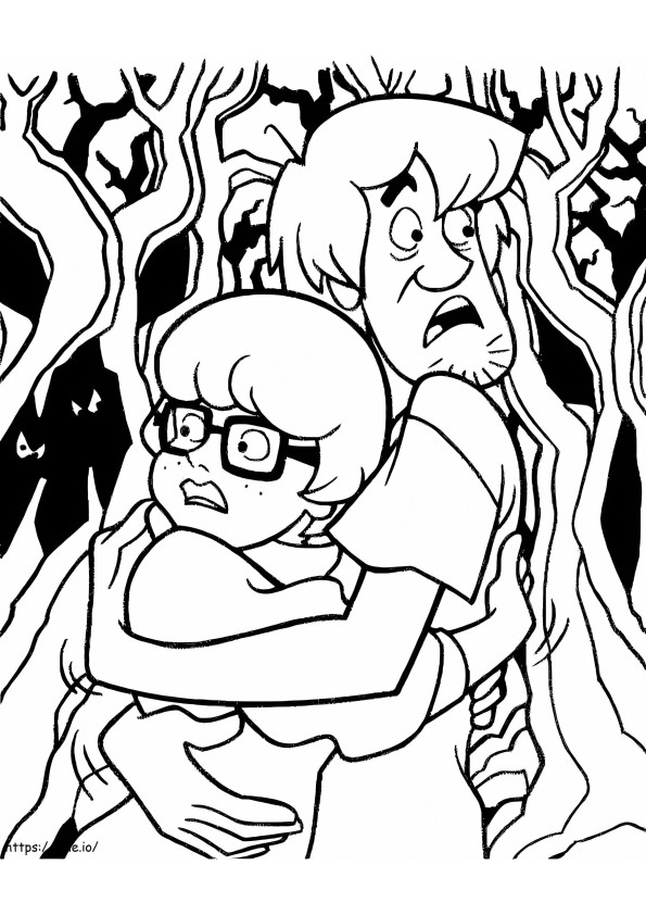 Shaggy Rogers abraçando Velma Dinkley para colorir