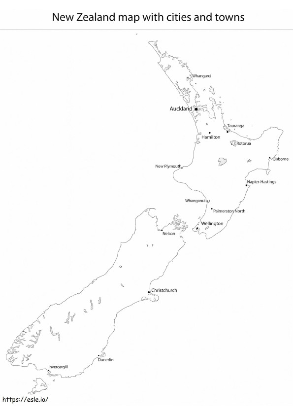 Mapa de Nueva Zelanda 6 para colorear