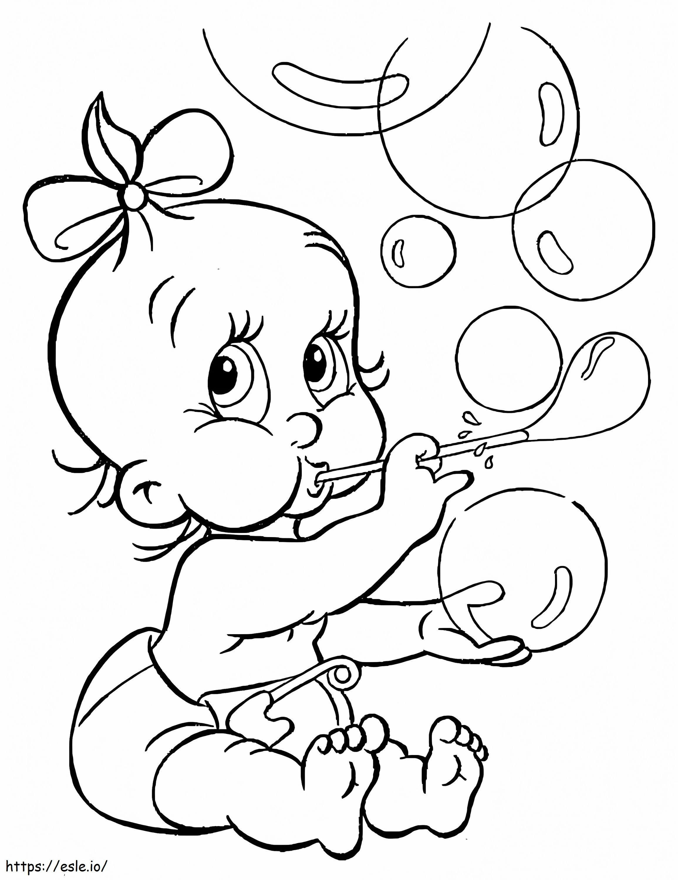 Baby Girl And Bubbles coloring page