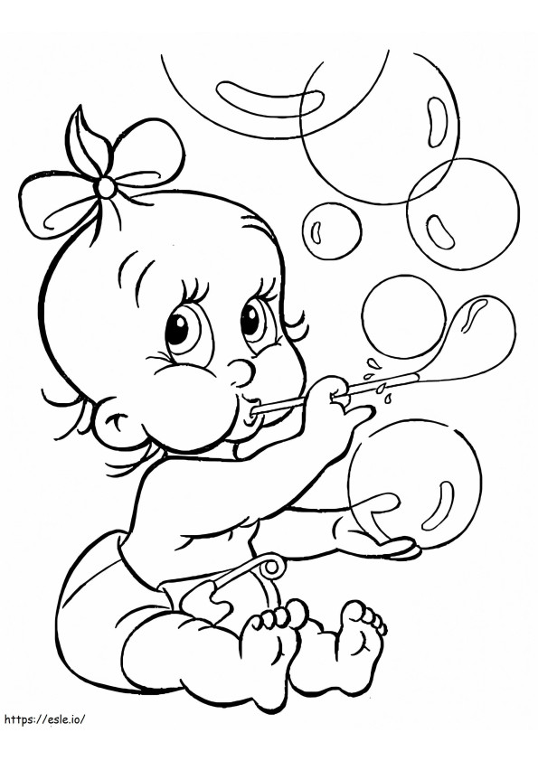 Kız Bebek Ve Baloncuklar boyama