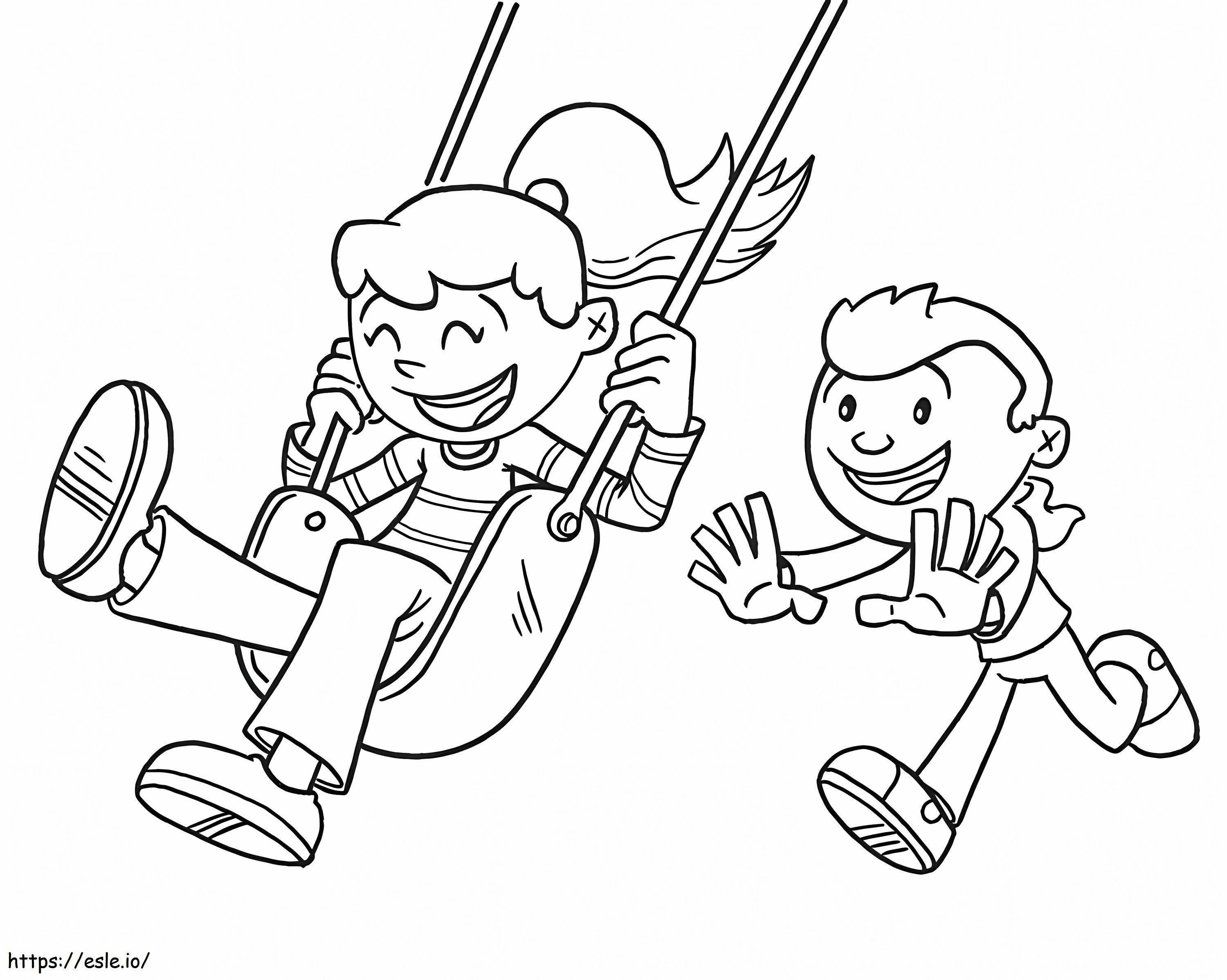 Lapset leikkivät swingissä värityskuva