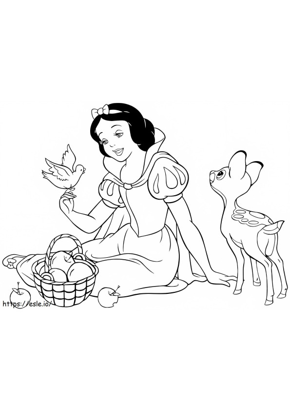 白雪姫と果物と動物 ぬりえ - 塗り絵