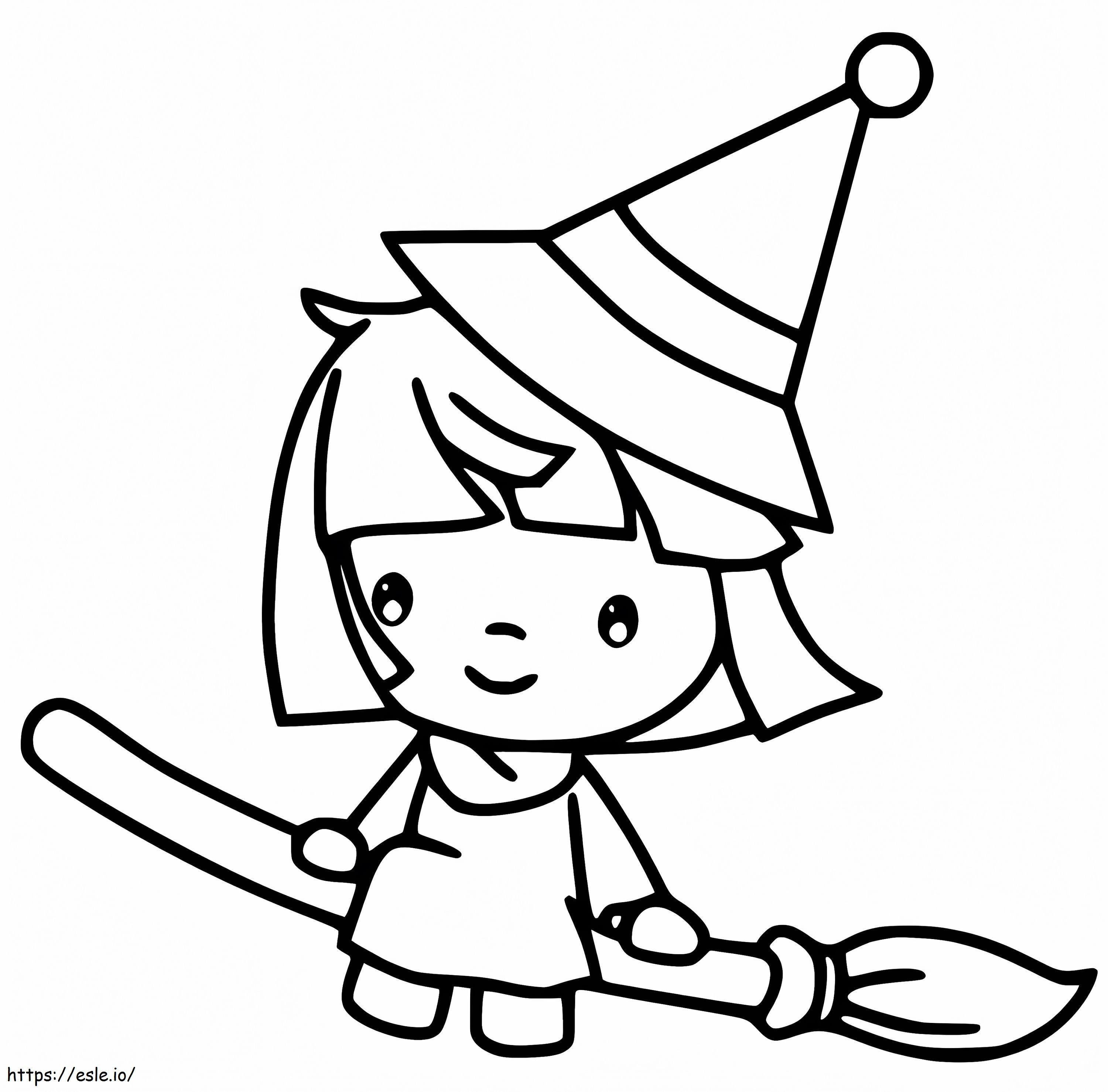 Cute Halloween Witch On Broom coloring page