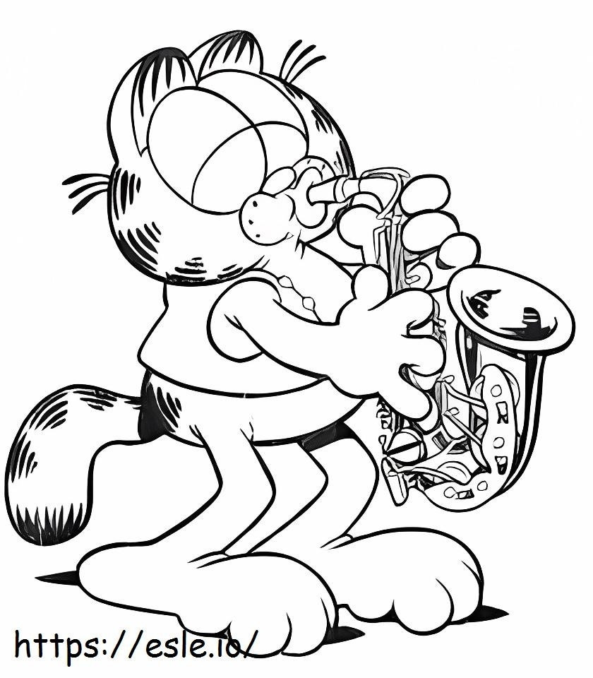 Garfield cântă la trompetă de colorat