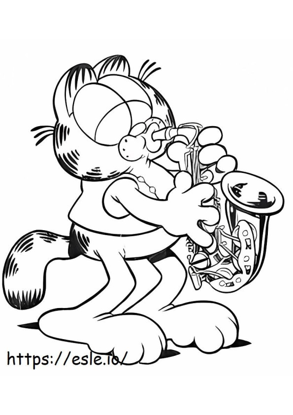 Garfield gra na trąbce kolorowanka