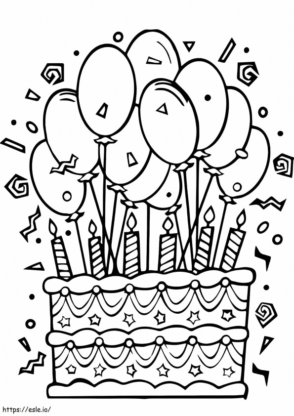 Bolo De Aniversário E Balões 724X1024 para colorir