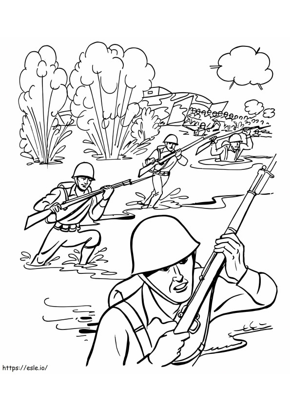 Coloriage Soldats en formation à imprimer dessin