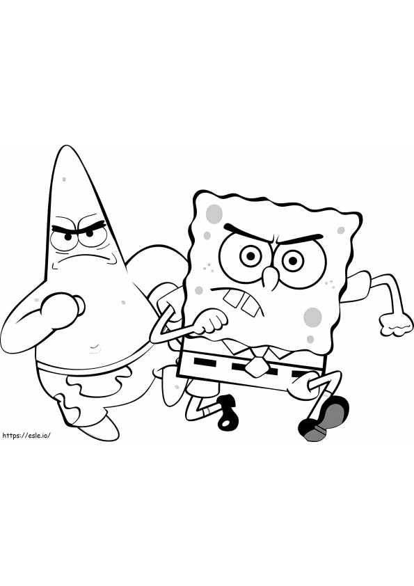 Patrick Star en Spongebob rennen kleurplaat