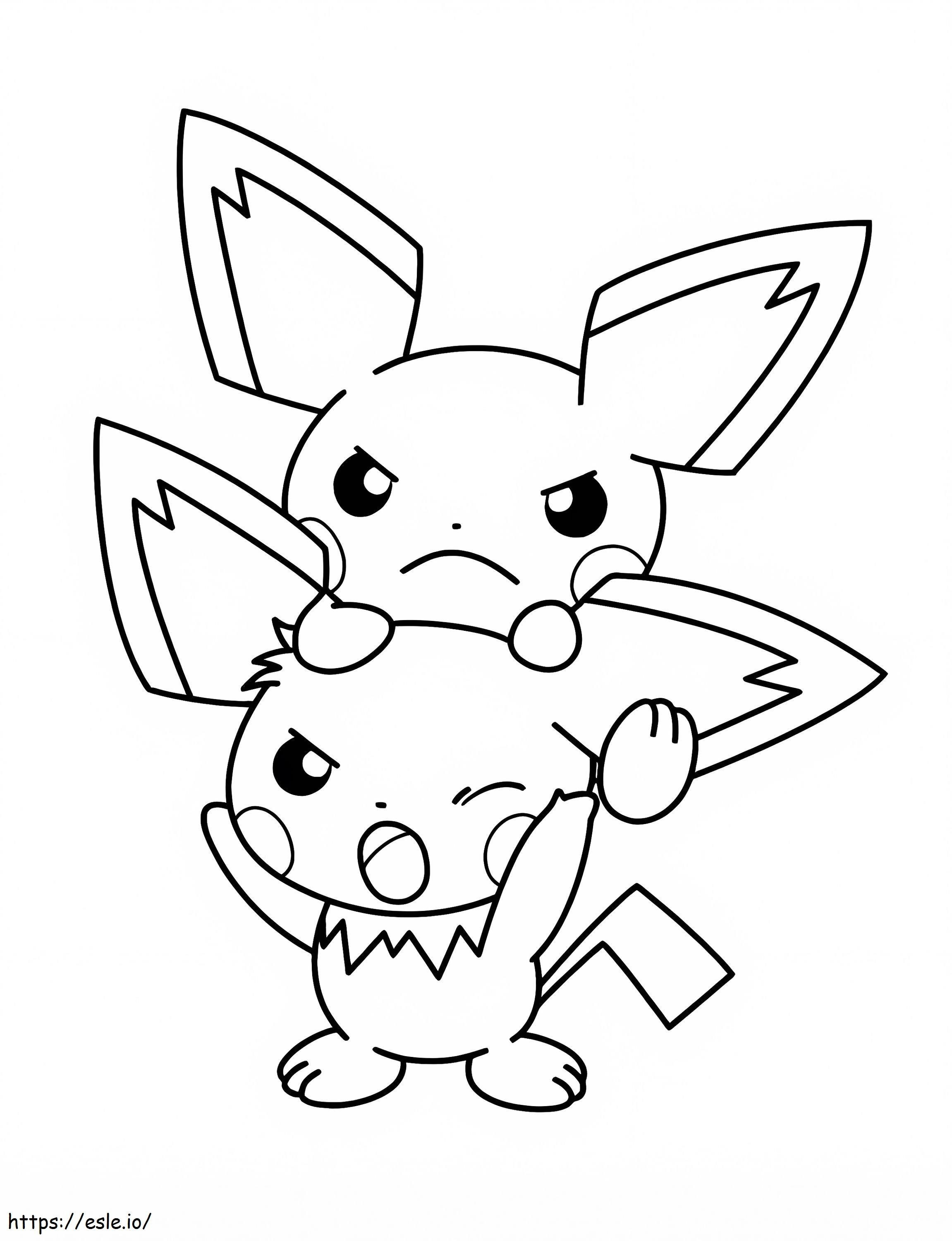 Coloriage Pichu et Pikachu en colère à imprimer dessin
