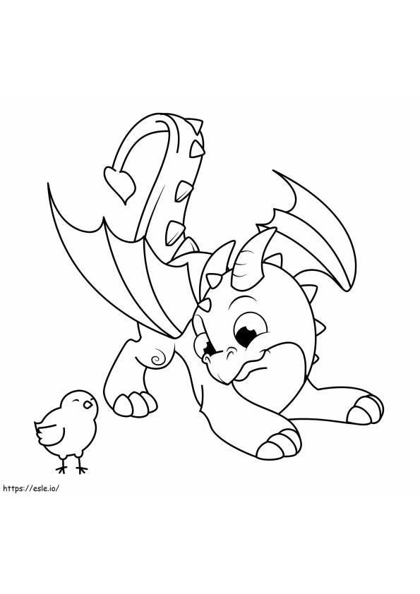 Dragon With Chicken A4 coloring page