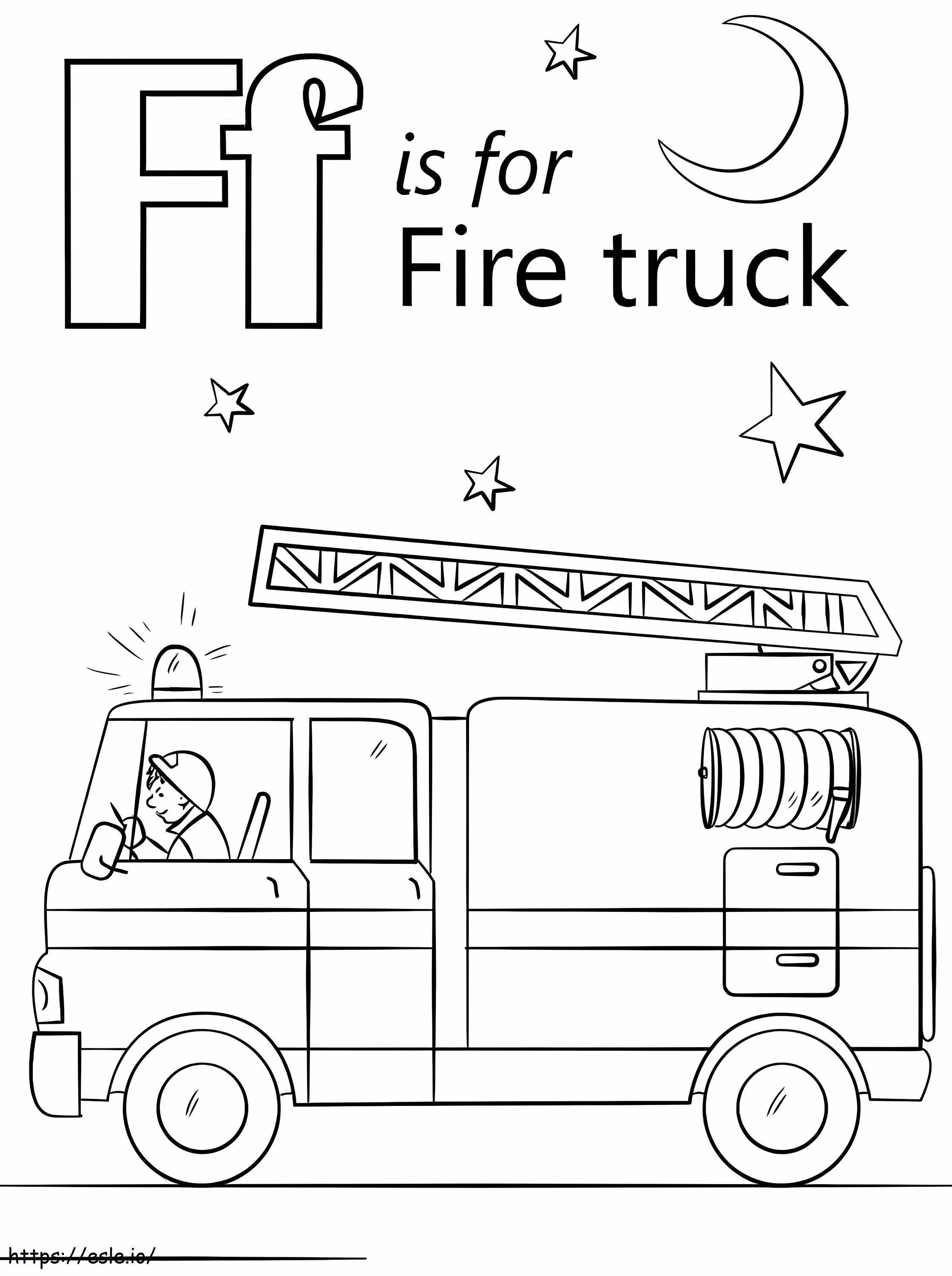 Lettera F del camion dei pompieri da colorare