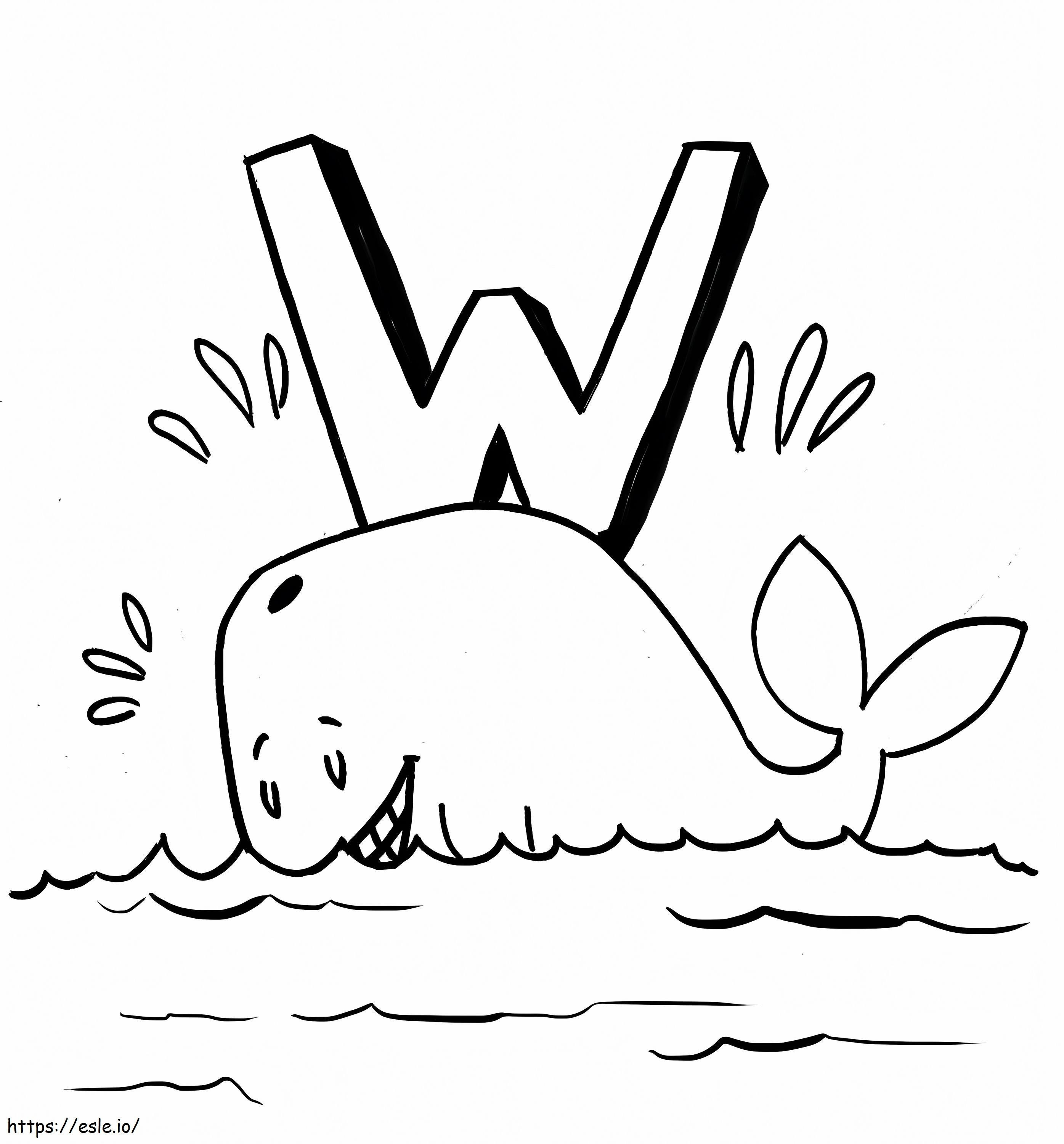 Letter W And Whale coloring page