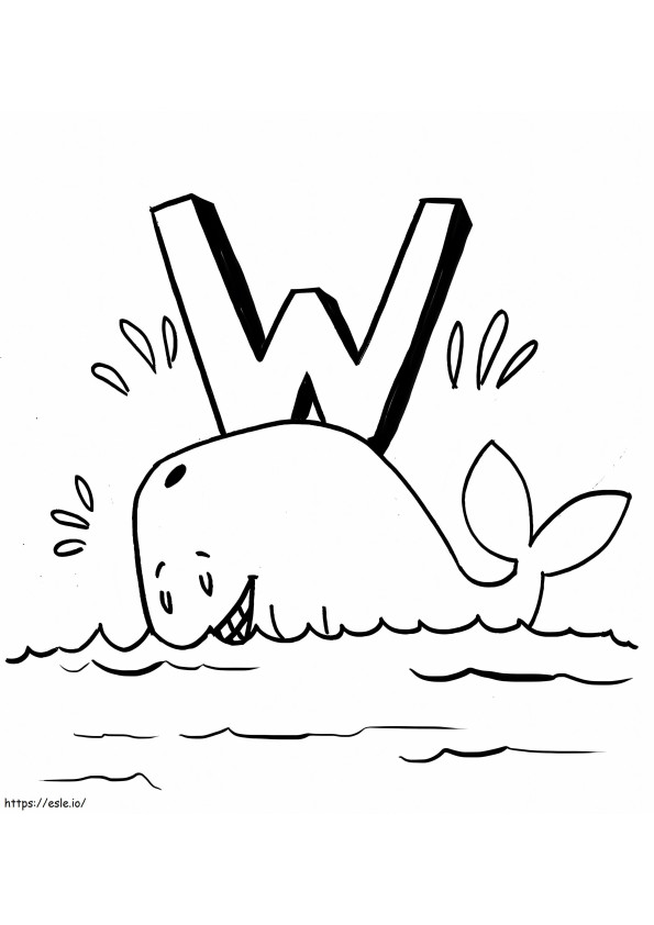 Litera W și balena de colorat