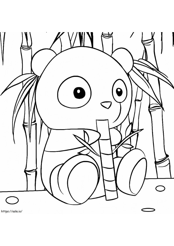 Coloriage Le petit panda mange du bambou à imprimer dessin