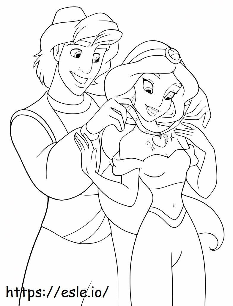 Jasmine ja Aladdin pari värityskuva