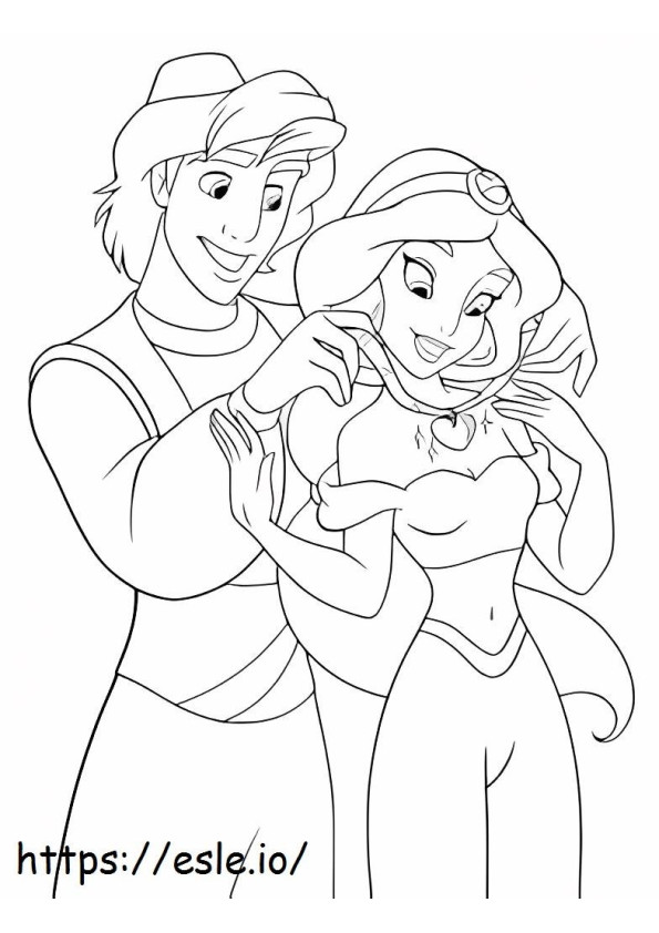 Casal Jasmine e Aladdin para colorir