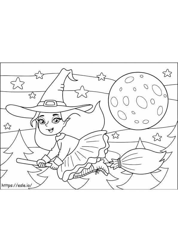 Witch Girl Flying coloring page