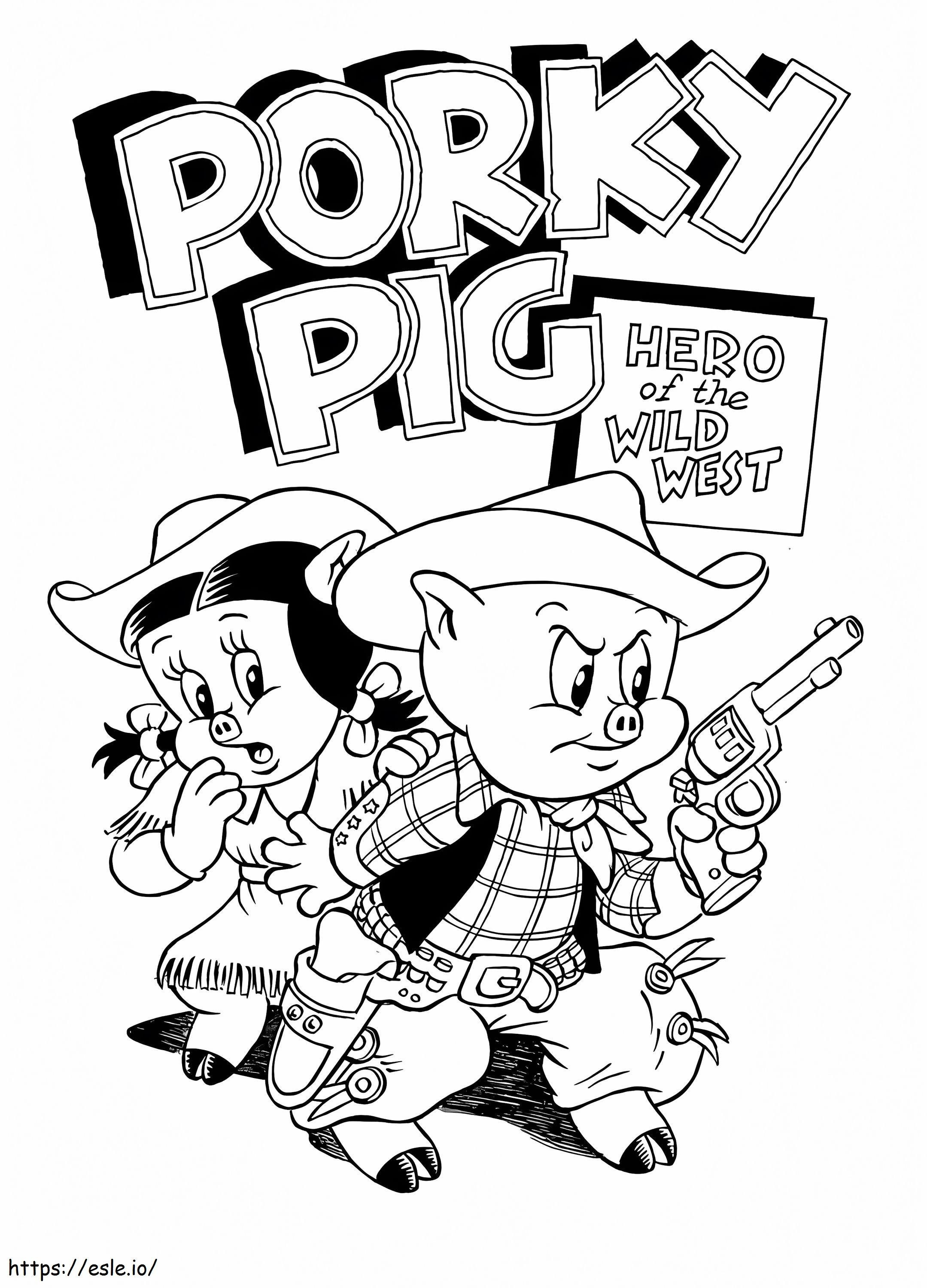 Cowboy Porky Pig värityskuva