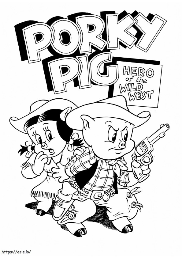Cowboy Porky Pig värityskuva