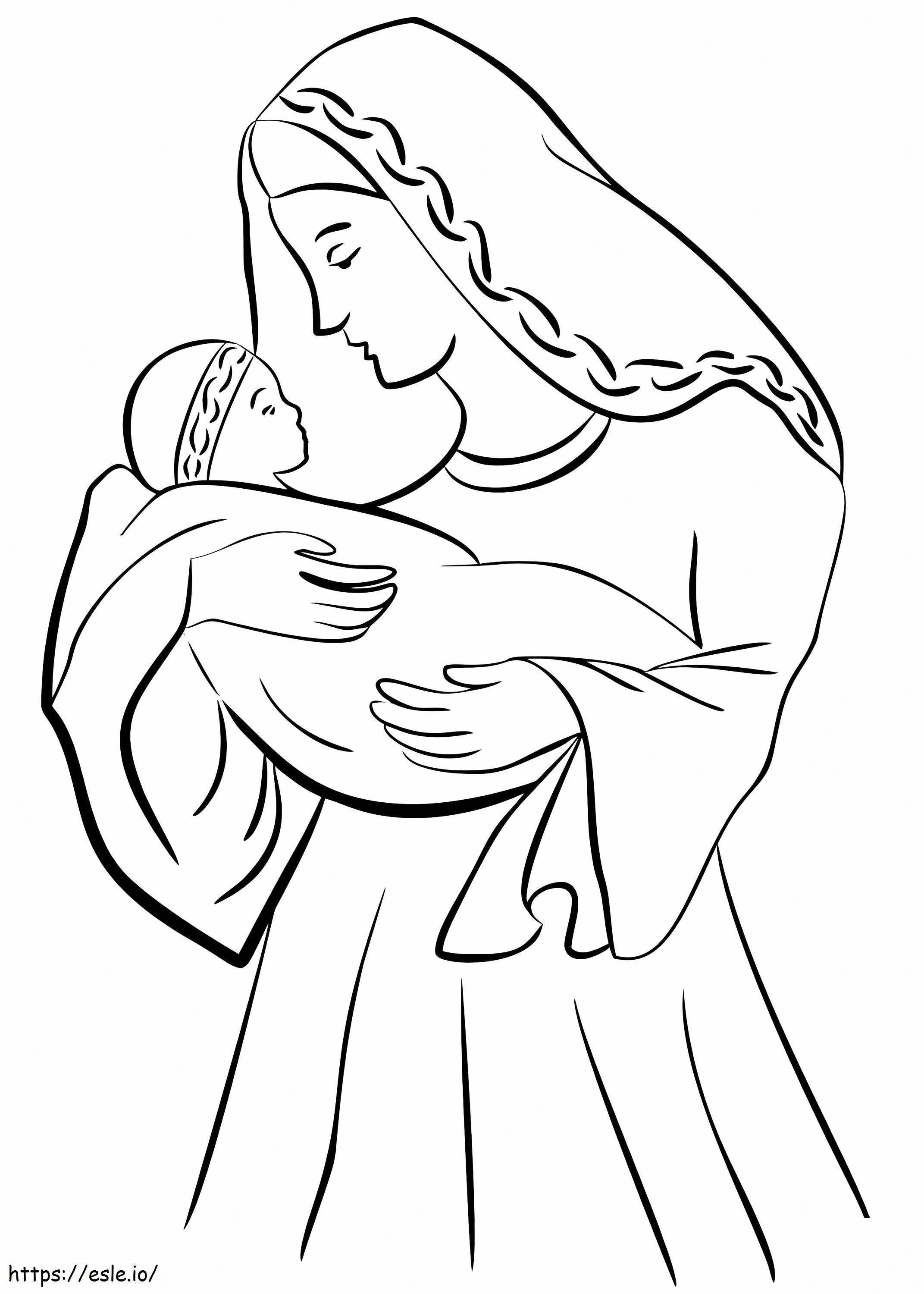 Mãe Maria e Menino Jesus para colorir